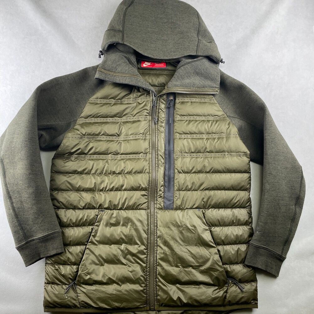 Nike Jacket‎ Mens M Olive Tech Fleece Aeroloft 800 Hooded Down Sports 678261-329
